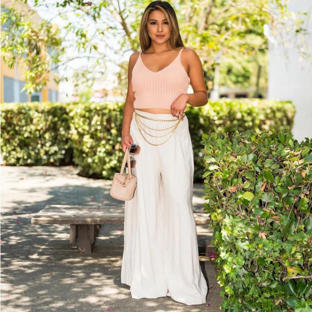Elegant Cream Wide-Leg Pants- Size Small